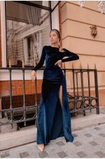 Sophia Blue Maxi Dress with Elegant Front Slit - Image 3