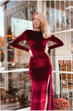 Sophia Burgundy Maxi Dress with Elegant Front Slit