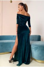 Isabella Teal Velvet Off-Shoulder Maxi Dress - Image 2