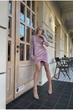 Noelia – Blush Pink Velvet Wrap Mini with Seductive Draping - Image 2