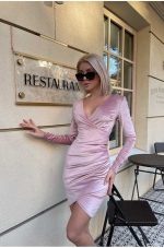 Noelia – Blush Pink Velvet Wrap Mini with Seductive Draping