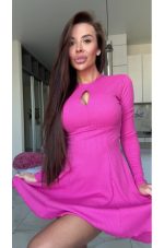 Selena Fuchsia Fit-and-Flare Ribbed Mini Dress - Image 3