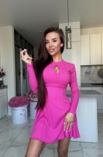 Selena Fuchsia Fit-and-Flare Ribbed Mini Dress