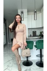 Selena Dress – Beige Ribbed Knit Fit-and-Flare - Image 3