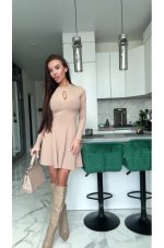 Selena Dress – Beige Ribbed Knit Fit-and-Flare - Image 2