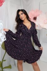 Black wrap dress Polina with floral print and long sleeves - Image 3