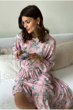 Adele – Pink Floral Long Sleeve Midi Dress in Matte Silk - Image 3