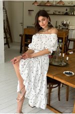 Long white off-shoulder dress Polina