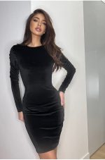 Liora Black Velvet Mini Dress with Long Sleeves