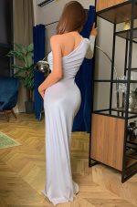 Elara White Velvet One-Shoulder Evening Gown - Image 3
