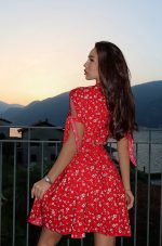 Celeste Mini – Red Floral Wrap Dress in Staple Fabric - Image 3