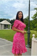 Celeste – Pink Floral Wrap Midi Dress in Matte Silk - Image 2