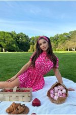 Alessandra – Pink Floral Mini Dress with Matching Headband - Image 3
