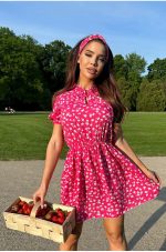 Alessandra – Pink Floral Mini Dress with Matching Headband - Image 2