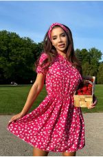 Alessandra – Pink Floral Mini Dress with Matching Headband