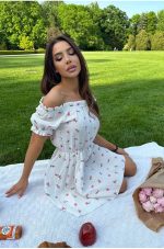 Floral print dress Olena with off-shoulder design